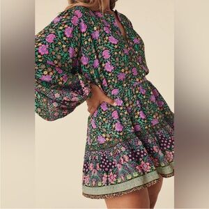 Spell & The Gypsy Collective Village Mini Skirt Forest Green Purple Floral M